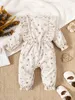 Rompers 3-24 Month Baby Girl Long Sleeved Floral Bodysuit Spring and Autumn Jumpsuit for Toddler Girl Fashion Ruffle Onesie ClothesL231114