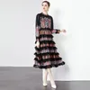 Girl Boutique Cake Dress Long Sleeve Printed Ruffles Dress 2024 Spring Autumn Printed Cake Dress High-end Fashion Lady Dresses Party Runway Dresses