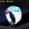 Cluster Rings 925 Sterling Silver Men Generous Party Ring 11x11mm Princess Cabochon Semi Mount Fit Amber Turquoise Lapis Lazuli Setting