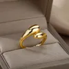 Anéis de casamento de aço inoxidável liso duplo anel de contas para mulheres aberto ouro geométrico casamento casal anel estético jóias presente 231214