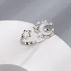 Cluster Ringe 925 Sterling Silber Perle Shell Stern Mond Ring Für Frauen Mädchen Koreanische Romantische Mode Party Edlen Schmuck Zubehör