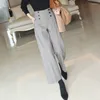 Pantalones de mujer 2023 Otoño Invierno moda mujer cintura alta OL lana a rayas pierna ancha todo combinado Casual hasta el tobillo V732