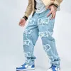 Männer Jeans 2023 Einfache Männer Stilvolle Hip Hop Ripped Patch Lose Hosen Streetwear Männliche Beiläufige Gerade Denim Hosen