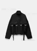 Kvinnors jackor RR2784 WaterProot Black Bomber Jackets för kvinnor Traf Officiell butik Kontrast Höghals Långa ärmar med matchande bandrock T231215