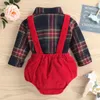 Kläder sätter jul 0-3 år nyfödda spädbarn baby pojkar kläder kostymer lång ärm plädskjorta shorts 2 st setoutfits xmas nyår kostymer