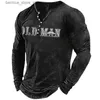 Polos pour hommes Vintage Hommes T-shirt Old Men Lettre Graphique T-shirts Coton 3D Imprimer T-shirts à manches longues Henley Chemise surdimensionnée Homme Vêtements Tops Q231215