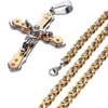 Kedjor smycken mäns byzantinska guld och silver rostfritt stål Kristus Jesus kors hänge halsband kedja mode cool237b