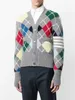 TB Tom automne/hiver nouveau col en v diamant plaid quatre boutons laine cardigan unisexe confortable et polyvalent cardigan pull