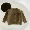 Clothing Sets 2023 Korean Spring Autumn Toddler Girl 2PC Clothes Set Knitted Sweater Ruffle Vintage Coat Wide Leg Pants Suit Baby Girl Outfits R231215