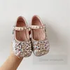 2024 Spring Girls Crystal Flat Shoes Kids Pearls Buckle Princess Shoes Children Rhinestones Birthday Party Dance Shoe Z6053