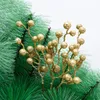 Decorative Flowers Zinnia Artificial 28cm Fruit Cuttings Gold Glitter Foam Christmas Berries Festive Hanging Bush