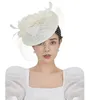 White Tea Party Fascinator för kvinnor Kentucky Derby Hat Pillbox Hair Clip Cocktail Sinamay Bridal Wedding Dress pannband