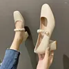 Scarpe eleganti Tacchi alti per le donne Décolleté Sandali con punta quadrata Donna 2023 Lolita Slip On Dolce Lacci Cinghie robuste Pelle Beige 3 cm Af