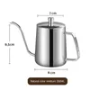 Caffettiere 250/350/600ml Caffè versare sopra Bollitore Acciaio inossidabile Coperchio nero Accessorio per caffè Espresso Appeso Orecchio Gocciolamento Strumenti a collo di cigno lungo 231214