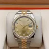 36 Guld Champagne Dial Diamond Watch 116243 Rostfritt stål 18K Pure Gold Factory Automatiska herrklockor277j