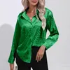 Kvinnors blusar Knapp Office Satin Silk Shirt Fashion Woman Leopard Print Women Long Sleeve Tops Loose Female Clothing Elegant 26106