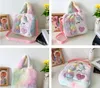 Children cartoon plush handbags girls love heart unicorn embroidery fleece single shoulder tote bag kids crossbody bags Z6031