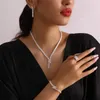 Necklace Earrings Set Classic Baguette Zirconia Collar Chain Bracelet Ring Women's Jewelry Cocktail Party