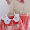 Pijama kızlar ev giyiyor 12m 6y bebek mercan kadife çocuklar s kış peluş ve kalınlaşmış pazen seti 231215