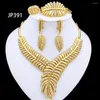 Necklace Earrings Set 18K Gold Plated Jewelry For Women Nigeria Brazilian Color Italian Leaf Pattern Bracelet Ring