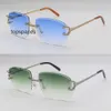 2024 Designer Sunglasses New Moissanite Set Rimless Womans Handmade Big Stones Diamond Sun Original Limited Edition Glasses Men Woman