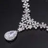 Halsbandörhängen Set Flower Water Drop Cubic för Wedding Bride Elegant Dubai Arabic Bridal Jewelry Party Accessories