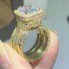 خواتم الزفاف Choucong Band Vintage Jewelry 925 Sterling Silver 18K Gold Fill Cushion Shape White Topaz Cz Gemstones Rings 231214