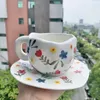 Copos pires 2023 presente de feriado xícara de café com pires caneca fofa porcelana atacado utensílios de mesa água acidentada para namorada