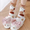 靴下靴下5ペア3次元耳刺繍猫爪Coral Fleece Socks Cartoon Cat Conping暖かい女性眠っている靴下231215