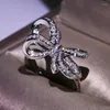 Cluster Rings Classic S925 Sterling Silver Color Bow Butterfly Zircon Ring Women's Fashion Wedding Engagement Jewelry 2023