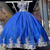 Blå blank quinceanera klänning från axelkristallbollklänningen applikationer spetspärlor korsett söta 15 vestidos de quinceanera
