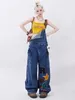 Pantalones vaqueros Y2k para mujer, monos de mezclilla combinables con Bordado de letras, mono de pierna ancha Retro holgado y ajustado a la moda, ropa de verano