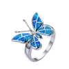 Anillos de racimo Linda mariposa animal diseño anillo imitación azul fuego ópalo para mujeres accesorios joyería bohemia declaración niña gif287v