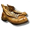 Boots Washed Men's High Top Retro Leather Thick Soled Rise Short Goodyear- Handmade Horse Shoes Worn