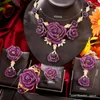 Naszyjniki Zestaw Godki Trendy 4pcs Luksusowe oświadczenie Ruby Flower Jewelry dla kobiet Wedding Cubic Zircon African Dubai Bridal