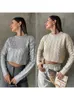 Kvinnors tröjor Elegant Metallic Silver Short Sweater For Women Autumn Loose O Neck Long Sleeve Jumper Topps Female Fashion Ladies Knit Pullover 231214