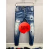 Julrabatt 50 offjeans män hål ljusblå mörkgrå Italien man byxor byxor streetwear denim mager smal rak cyklist jean för kvinnor d2 toppkvalitet 4456 s