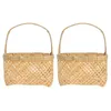 Conjuntos de louça 2 pcs rattan portátil cesta de frutas criança lanche recipientes para crianças bambu seco tecelagem crianças handheld