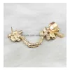 Ohrmanschettenstrass -Kristallblätter Blume Ohrringe Korea Stil Sier/goldplattierte Metallablagerung Schmuck DHKQE DHKQE