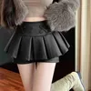 Saias harajuku menina alta cintura plissada bolo mini -saia mulher outono inverno pu couather estudantes kawaii