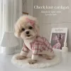 ペット衣料品スタイル韓国ピンクの格子縞の青い格子縞のカーディガン秋と冬の暖かい小さなサイズの犬の猫のセーターペット暖かい
