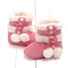 Bottes d'hiver pour bébés filles, semelle souple antidérapante, nœud mignon en peluche, Pom, neige, chaud, chaussures de berceau pour nourrissons