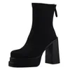 Stiefel Schuhe für Frauen 2023 Mode Winter MidCalf Einfarbig Flock High Heels Wasserdicht Reißverschluss y Ferse Schuh 231214