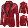 Mäns kostymer Blazers män Slim Fit Formal Suit Sequin Blazer Coat Shining Jacket One Button Topps Stage Performer Host Purple Gold Silver 231215