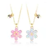 Pendant Necklaces 2Pcs/Set Sweet Blue Pink Flower Chain Friends Necklace BFF Friendship Children's Jewelry Gift For Girls 2023