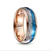 Кольца-кластеры, кольцо из карбида вольфрама шириной 8 мм, розовое золото, инкрустация синей ракушкой, метеоритная стрела, купол, стальные свадебные мужские ювелирные изделия1268i