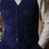 Мужские жилеты Вельветовый рабочий жилет с v-образным вырезом, окрашенный в цвет индиго, классический стиль