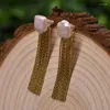 Orecchini pendenti da donna goccia perle d'acqua dolce barocche color oro orecchini da sposa gioielli da ballo