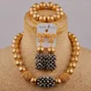 Halsbandörhängen Set Nigeria Wedding Women's Fashion Jewelry Champagne Crystal Bead African Bride Dress Accessories XK-11