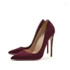 Dress Shoes Purple Faux Suede Women Synthetic High Heels Pointed Toe Slip On OL Ladies Stiletto Pumps 8 10 12cm Fashion Wedding